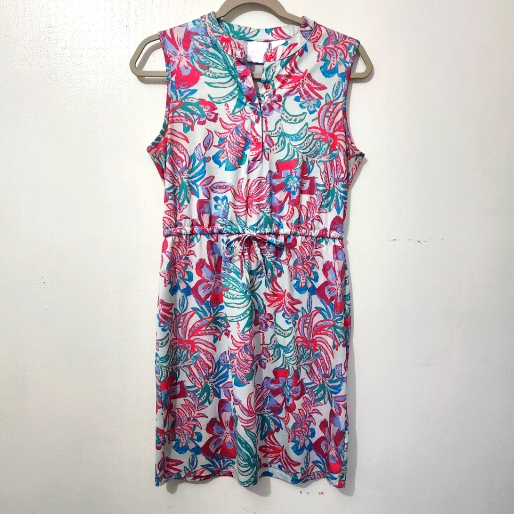 Stella Parker Collection Small Tropical Floral Dress Cinched Waist Sleeveless